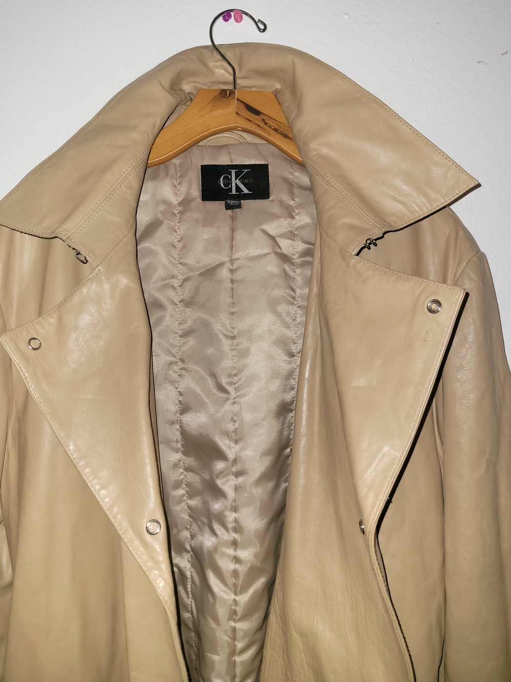 Calvin Klein Beige Leather Trench Coat